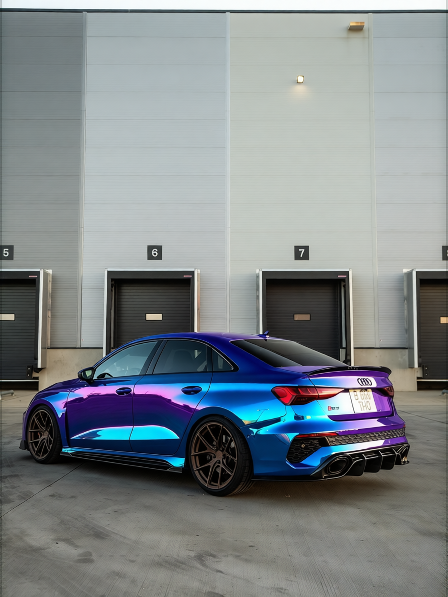 Audi RS3 rendered in Gloss Diamond Blue Purple gloss wrap