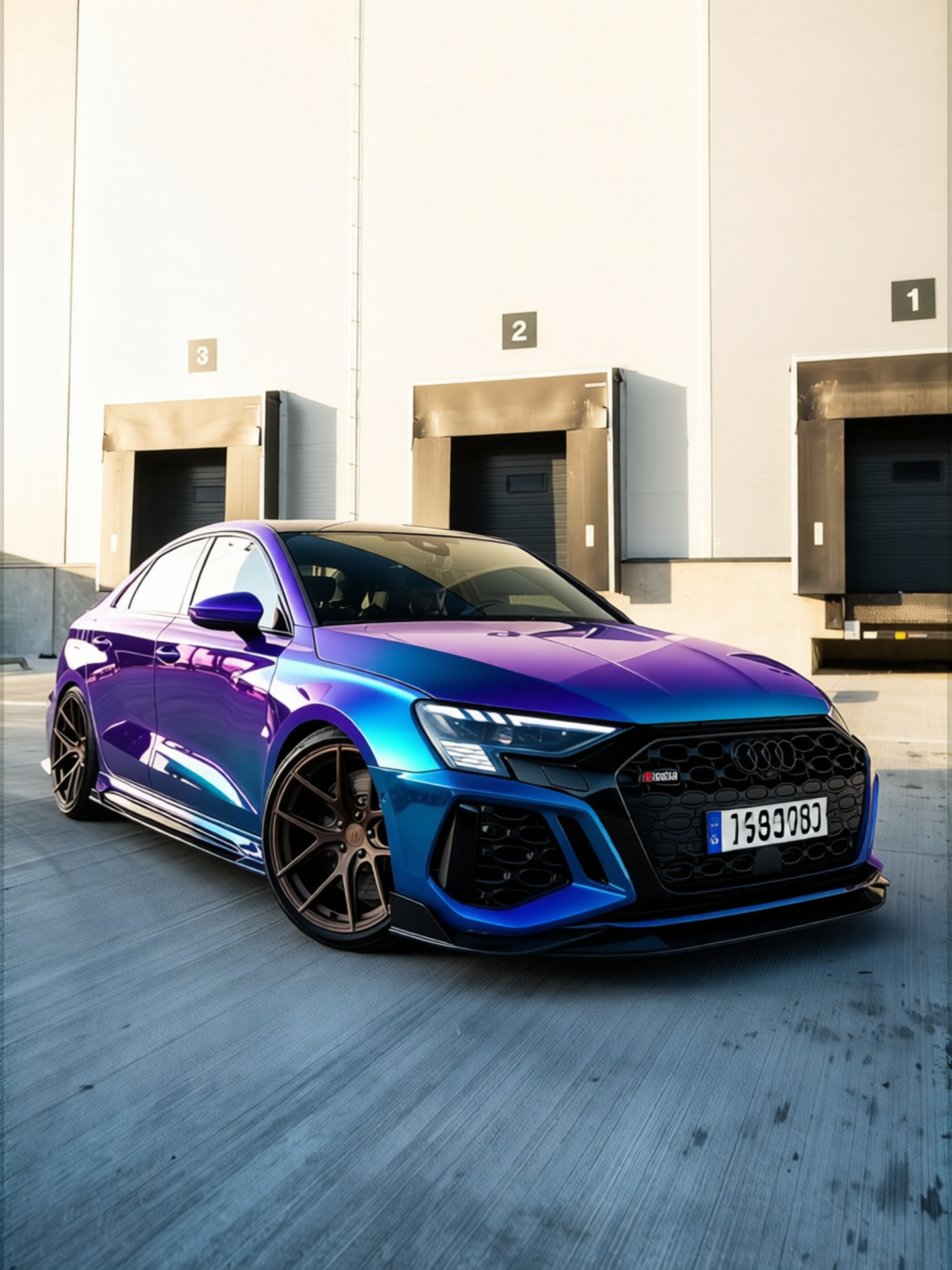 Audi RS3 rendered in Gloss Diamond Blue Purple gloss wrap