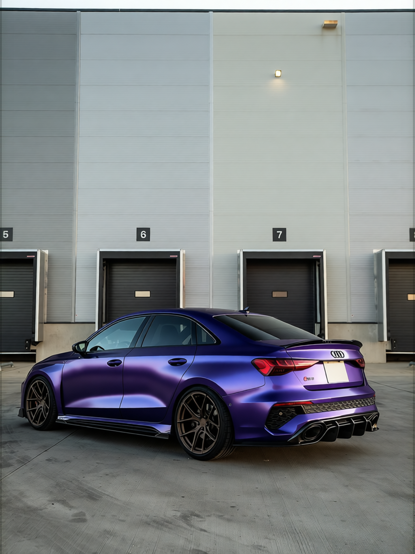 Audi RS3 rendered in Matte Metallic Purple gloss wrap