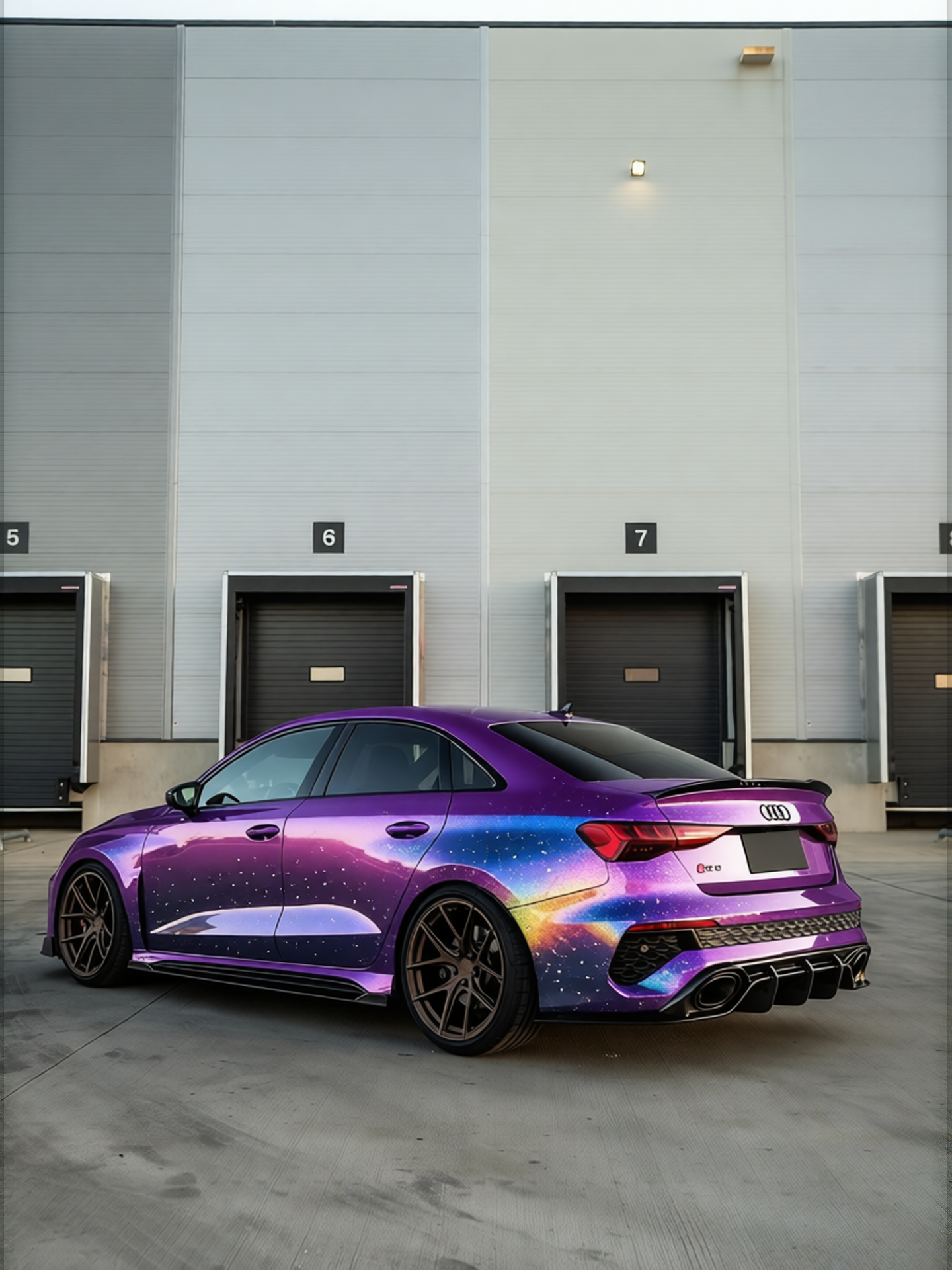 Audi RS3 rendered in Violet Haze gloss wrap
